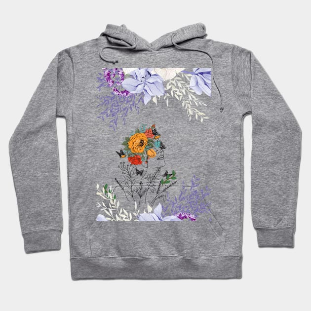 Girl with Flower - Beautiful Floral Portrait Print Hoodie by Royalshop700